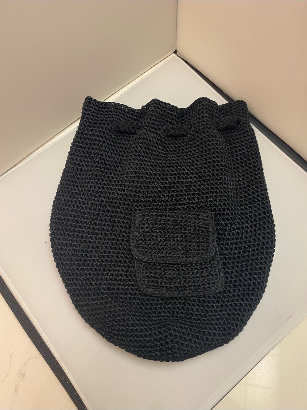 The Sak Black Knit Drawstring Bucket Purse/backpack